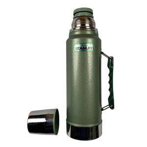 Vintage Stanley Aladdin A-944DH 1 Qt Green Thermos No. 13 Dual Stopper USA Rare